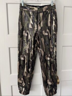 Anthropologie Sequin Camo Jogger Trousers Size Small
